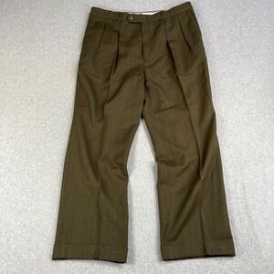 Vintage Paul Stuart Dress Pants Mens 37x30 Brown Wool Cuffed Pleated *Flaw*